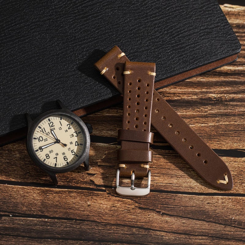 EACHE Rally Racing Leather Watch Bands 20mm Brown Leather Watch Straps Oil Waxed Leather Straps Retro Brown - Image 4